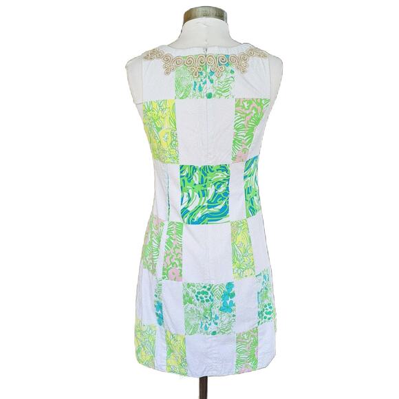 Lilly Pulitzer Janice Mini Dress Size 2 Gold Lace Lioness Patchwork - Picture 5 of 10